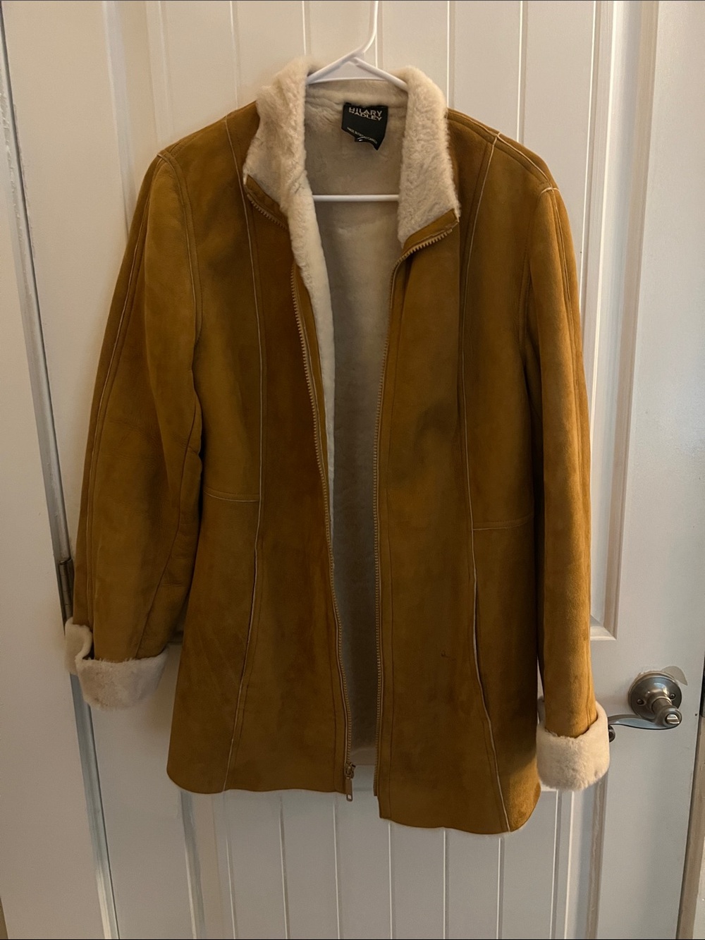 Hilary Radley Mustard Brown Suede Shearling Trench Coat